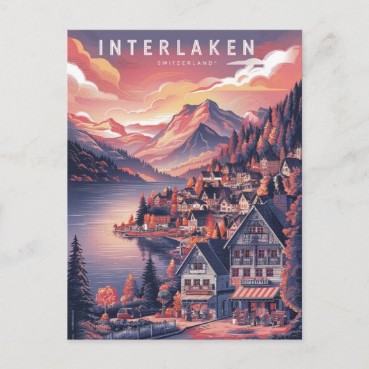 Carte Postale Interlaken Suisse Saison Rouge (Devant)