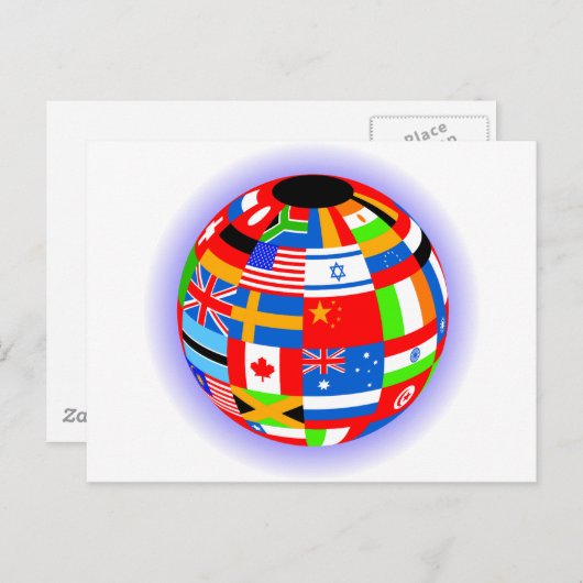 Carte Postale international drapeaux globe terrestre (Devant / Derrière)