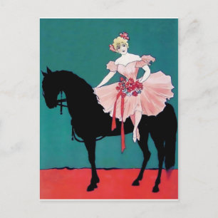 Carte Postale Interprète de cirque vintage avec un cheval noir