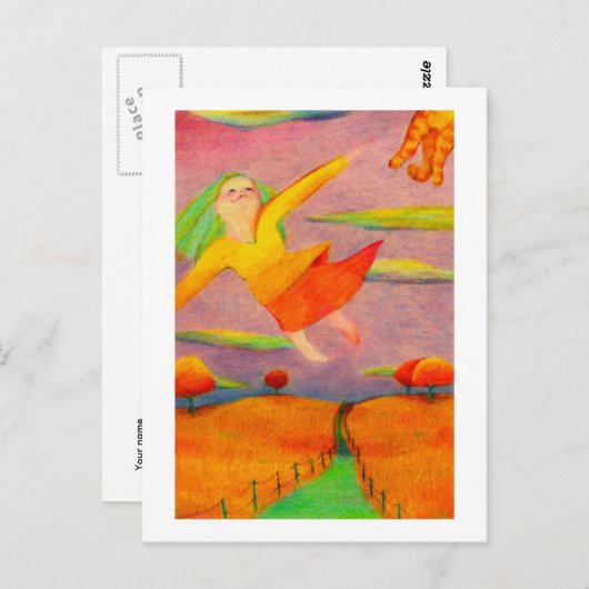 Carte Postale Intitulé : Flying Girl ~ Amusant heureux art PERSO (Devant / Derrière)