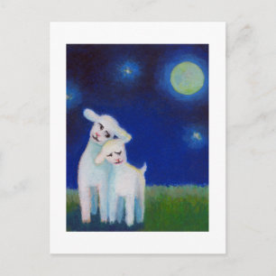 Carte Postale Intitulé :  Pleine lune Amoureux - agneaux