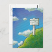 Carte Postale Intitulé : Trop haut - le panneau indique "Redesce (Devant / Derrière)