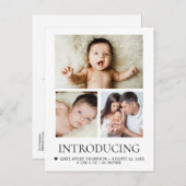 Carte Postale Introduction Baby Custom 3 photos Coeur moderne (Devant / Derrière)