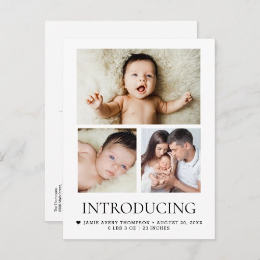 Carte Postale Introduction Baby Custom 3 photos Coeur moderne (Devant / Derrière)