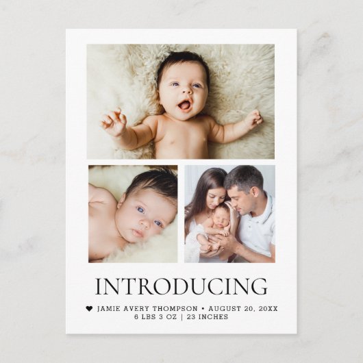 Carte Postale Introduction Baby Custom 3 photos Coeur moderne (Devant)