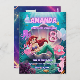 Carte Postale invitacion de Sirena Ariel brillante