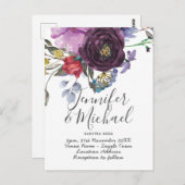 Carte Postale Invitacion Nuestra Boda - Aquarelle Fleur violet (Devant / Derrière)