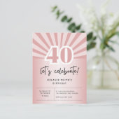 Carte postale Invitation 40e anniversaire, or rose (Debout devant)
