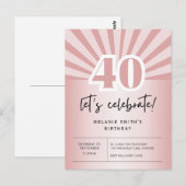 Carte postale Invitation 40e anniversaire, or rose (Devant / Derrière)