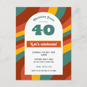 Carte postale Invitation, 40e anniversaire - rétro