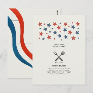 Carte postale Invitation 4 juillet BBQ Party