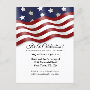 Carte Postale Invitation 4 juillet Rouge Blanc Bleu Drapeau