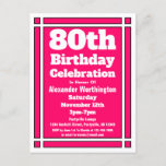 Carte postale Invitation 80th Pink Simple Birthday<br><div class="desc">Envoyer des invitations à une célébration de 80e anniversaire avec cette carte postale d'invitation d'anniversaire Pink Simple 80e. Customisé avec vos informations personnelles et personnelles.</div>