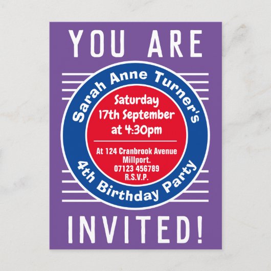 Carte Postale Invitation à la 4e fête d'anniversaire de l'enfant (Devant)