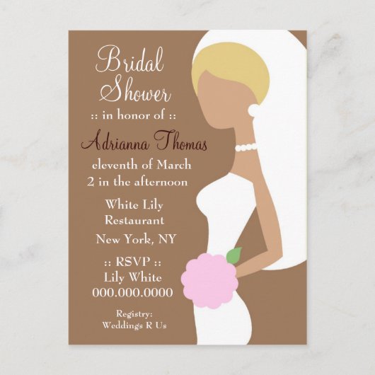 CARTE POSTALE INVITATION À LA DOUCHE À BRIDE 311-BLONDE (Devant)