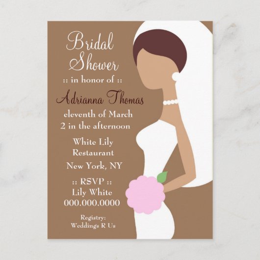 CARTE POSTALE INVITATION À LA DOUCHE À BRIDE 311-BRUNETTE (Devant)