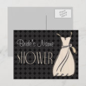 Carte Postale Invitation à la douche noire et blanche (Devant / Derrière)