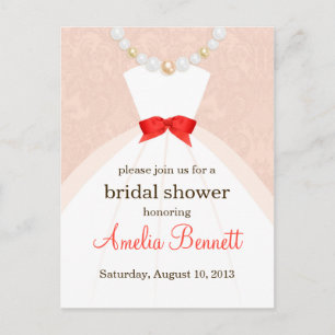 Carte Postale Invitation à la douche nuptiale Coral et Taupe Dam