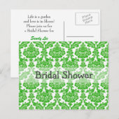 Carte Postale invitation à la douche nuptiale, damas vert (Devant / Derrière)