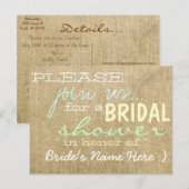Carte Postale Invitation à la douche nuptiale du pays Burlap vin (Devant / Derrière)