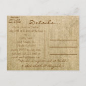 Carte Postale Invitation à la douche nuptiale du pays Burlap vin (Dos)