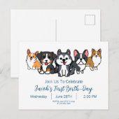 Carte Postale Invitation à la fête d'anniversaire de chiot perso (Devant / Derrière)