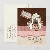 Carte Postale Invitation à la fête d'anniversaire du gâteau au c (Devant / Derrière)