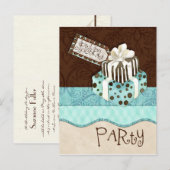 Carte Postale Invitation à la fête d'anniversaire du gâteau au c (Devant / Derrière)