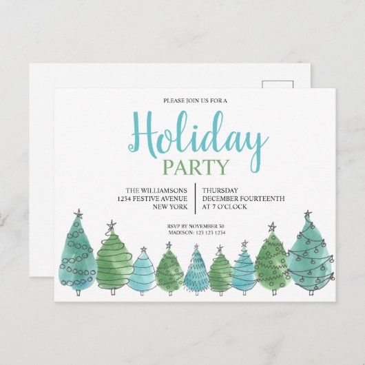 Carte postale Invitation à la fête de Noël vert (Devant / Derrière)