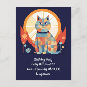Carte Postale Invitation à la fête rétro pour chats