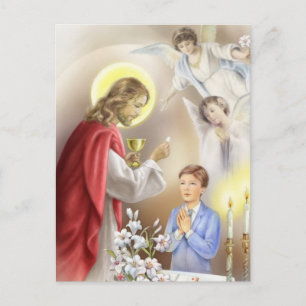 Carte Postale Invitation à la première communion sainte pour gar