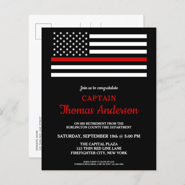 Carte postale Invitation à la retraite du pompier  (Devant / Derrière)