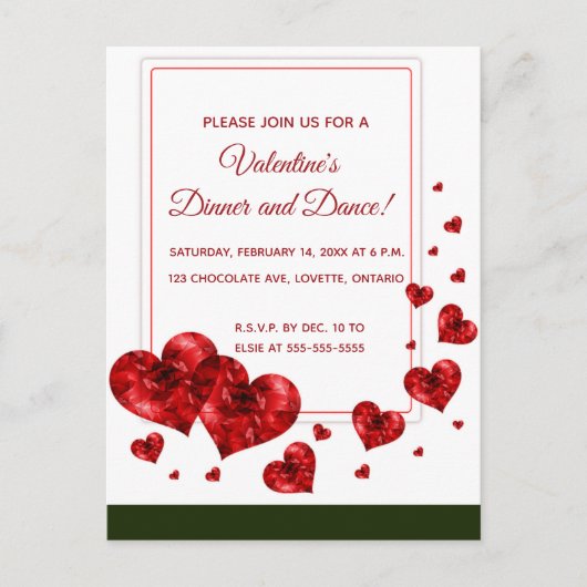 Carte Postale Invitation à la soirée de la Saint-Valentin "Cœurs (Devant)