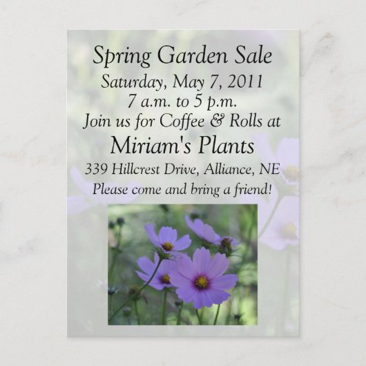 Carte Postale Invitation à la vente de jardin (Devant)