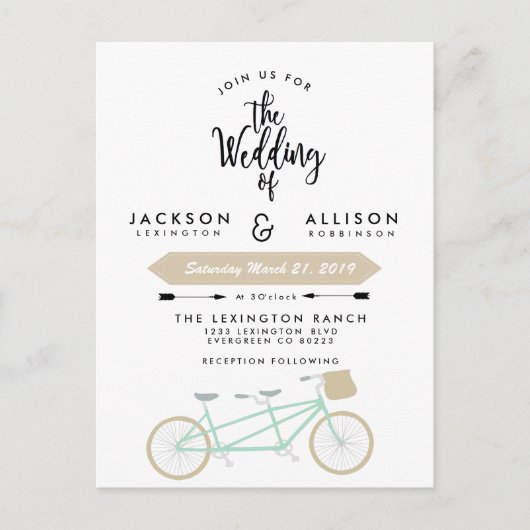 Carte Postale Invitation à un mariage à bicyclette (Devant)
