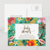 Carte Postale Invitation à une baby shower flamant tropical (Devant / Derrière)