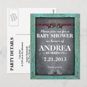 Carte Postale Invitation à une baby shower sur tableau noir rust (Devant / Derrière)
