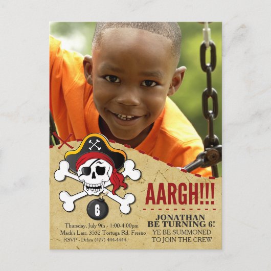 Carte Postale Invitation à une fête à thème pirate pour enfants (Devant)
