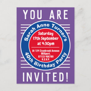 Carte Postale Invitation à une fête d'anniversaire 40 ans