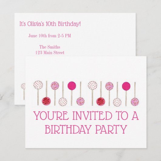 Carte Postale Invitation à une fête d'anniversaire avec des gâte (Devant / Derrière)