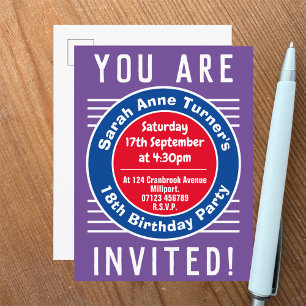 Carte Postale Invitation à une fête d'anniversaire de 18 ans