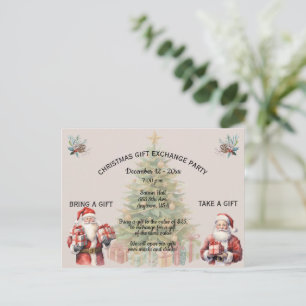 Carte Postale Invitation à une fête d'échange de cadeaux de Noël