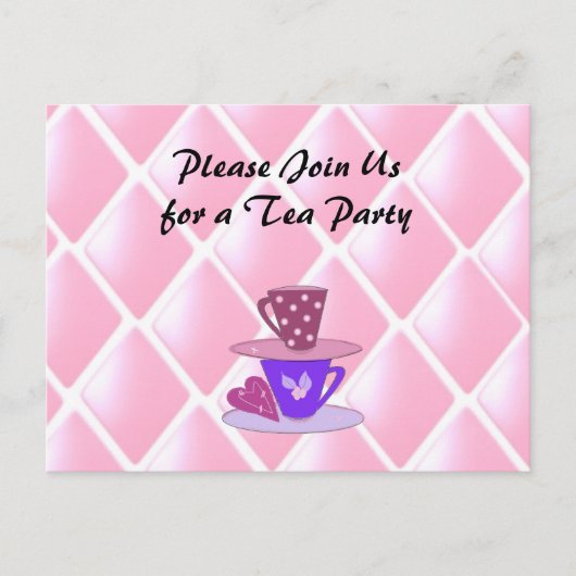 Carte Postale Invitation à une soirée à thé avec des tasses empi (Devant)