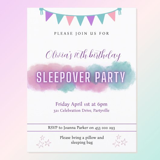 Carte Postale Invitation à une soirée pyjama | Pastels jolis 