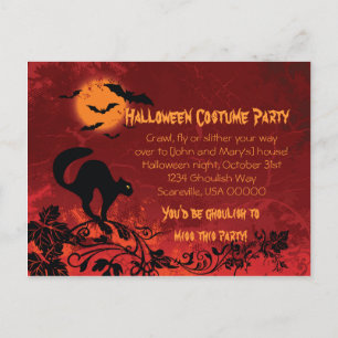 Carte Postale Invitation Abstrait de la fête d'Halloween Chat et