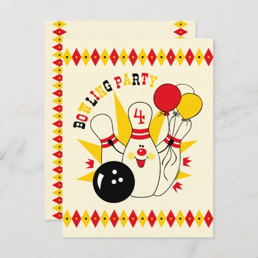 Carte postale Invitation Anniversaire Cute Bowling (Devant / Derrière)