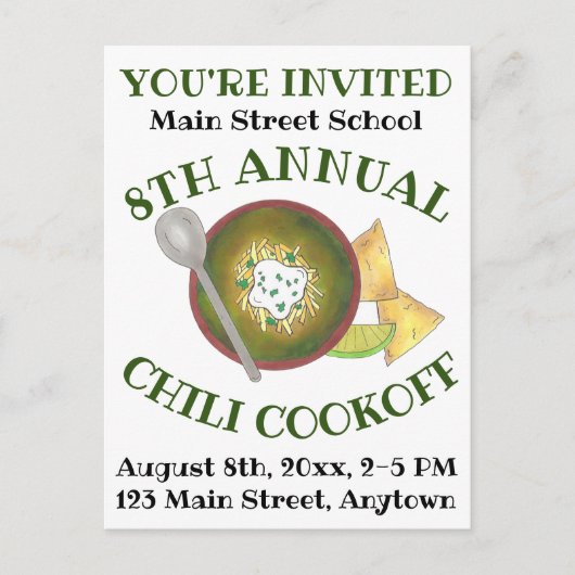 Carte Postale Invitation annuelle Chili Cookoff Cook Off Event (Devant)