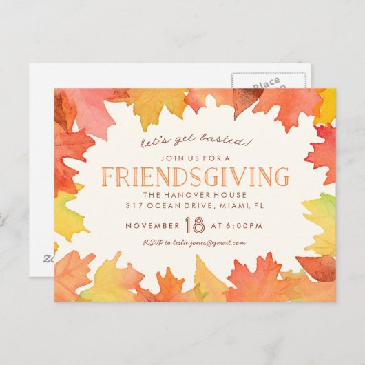 Carte postale Invitation Aquarelle Friendsgiving (Devant / Derrière)