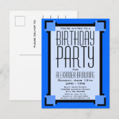 Carte postale Invitation Art déco bleu (Devant / Derrière)