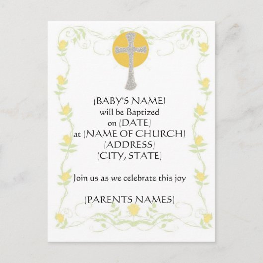 Carte Postale Invitation au baptême (Devant)